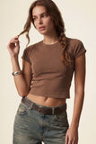 Washed Stretch Curved Seam Cropped Top (Brown)