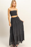Elsie Smocked Strapless Top And Skirt Set (Black)