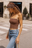 Soft Ribbed Button Front Tube Top (Cocoa)