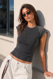 Washed Ribbed Fitted Top (Charcoal)