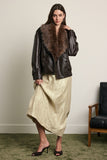 Detachable Faux-fur Collar Leather Jacket
