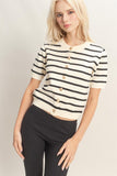 Striped Short Sleeve Button Up Cardigan