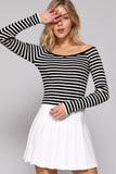 Wide Neck Fitted Stripe Sweater (Black)