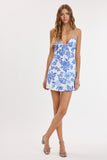 Downy Blue Floral Cross Back Tie Strap Mini Dress