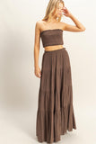 Elsie Smocked Strapless Top And Skirt Set (Brown)