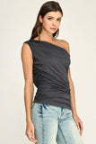 Draped One Shoulder Top (Charcoal)