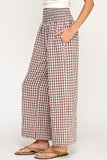 Gingham Linen Wide Leg Pants