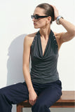 Soft Drape Halter Top (Charcoal)