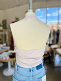 Cupro Halter Surplice Side Ruched Top