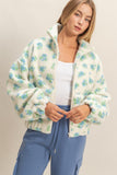 Comfy Floral Print Sherpa Zip-up Jacket