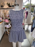 Gingham Boat Neck Low Waist Romper (Navy)