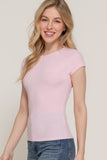 Ribbed Crew Neck Fitted Top (Light Pink)