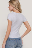 Ribbed Crew Neck Fitted Top (Grey Marl)