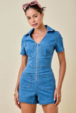 Bridget Collared Stretch Denim Romper