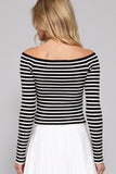 Wide Neck Fitted Stripe Sweater (Black)