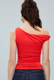 Asymmetrical One Shoulder Neck Top (Red)