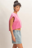 Crew Neck Boxy Cropped Top (Fuchsia)