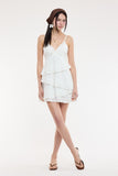 White Eyelet Asymmetric Tiered Lace Mini Dress