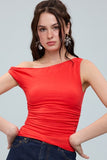 Asymmetrical One Shoulder Neck Top (Red)