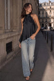 Lace Trim Halter Top (Black)