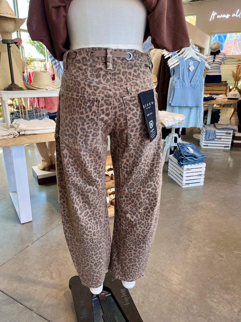 Leopard Print Barrel Jeans
