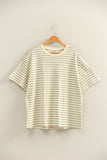 Striped Short Sleeve Oversized Cotton Tee (Sage Green)