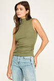 Soft Stretch Mock Neck Sleeveless Top (Olive)