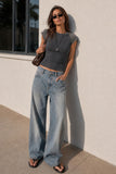 Washed Ribbed Fitted Top (Charcoal)