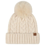 C.C Heathered Cable Knit Beanie with Pom (Heather Beige)