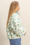Comfy Floral Print Sherpa Zip-up Jacket