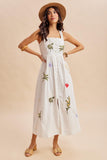 Embroidered Summer Print Maxi Dress