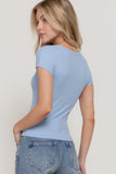 Ribbed Crew Neck Fitted Top (Blue)