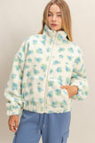 Comfy Floral Print Sherpa Zip-up Jacket