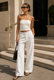 Soft Ribbed Button Front Tube Top (Off White)