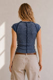 Washed Ribbed Fitted Top (Navy)