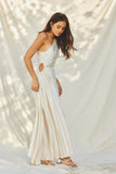 Olympia Asymmetrical Pleated Maxi Dress (Pearl)