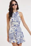 Deep Blue Vintage Palm Mini Dress