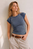 Washed Ribbed Fitted Top (Navy)