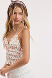 Soft Pink Floral Sweetheart Smocked Top