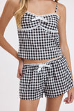 Gingham Checker Lace Ribbon Point Micro Shorts