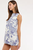 Deep Blue Vintage Palm Mini Dress
