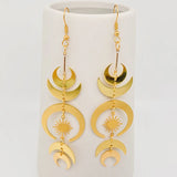 Golden Multi Moon Star Pendant Long Earrings