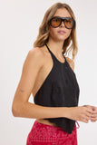 Embroidered Detail Scallop Trim Backless Top (Black)