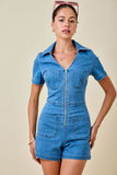 Bridget Collared Stretch Denim Romper