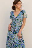 Flower Medley V Neck Flutter Sleeve Maxi Dress