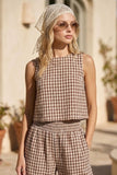 Gingham Linen Scoop Neck Tank