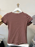 Multicolor Stripe Short Sleeve Button Knit Top (Oxblood Multi)