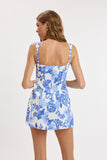 Blue Floral Wide Strap Mini Dress