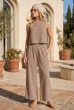Gingham Linen Scoop Neck Tank