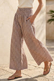 Gingham Linen Wide Leg Pants